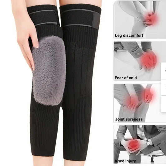 2 PCS Non-Slip Cashmere Wool Knee Pads Brace Leg Warmer With Strap Adjustable For Men & Women